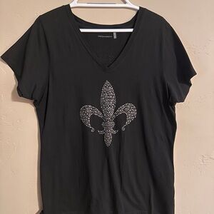 Port Authority Black V-Neck Tee with Silver Design